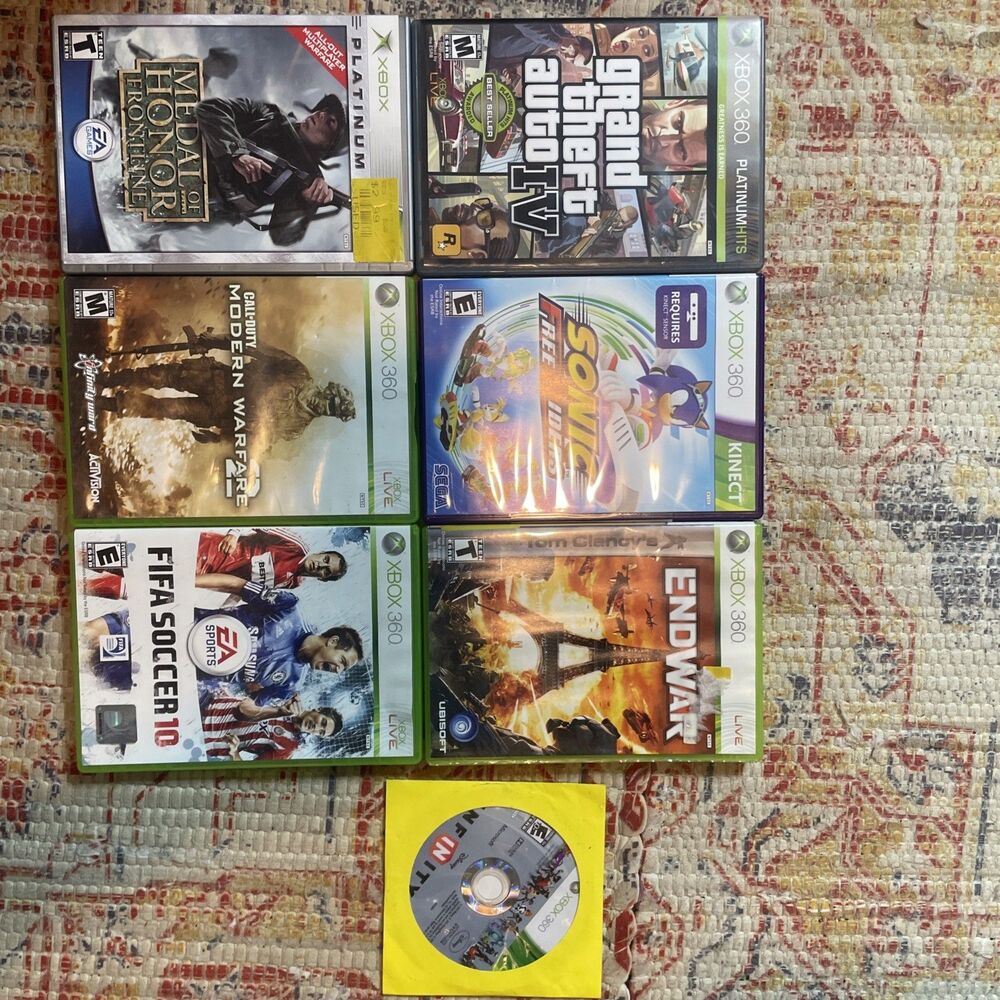 Xbox 360 Game Lot - 7 Items Total (GTA IV, COD MW2, Sonic, FIFA, Disney)